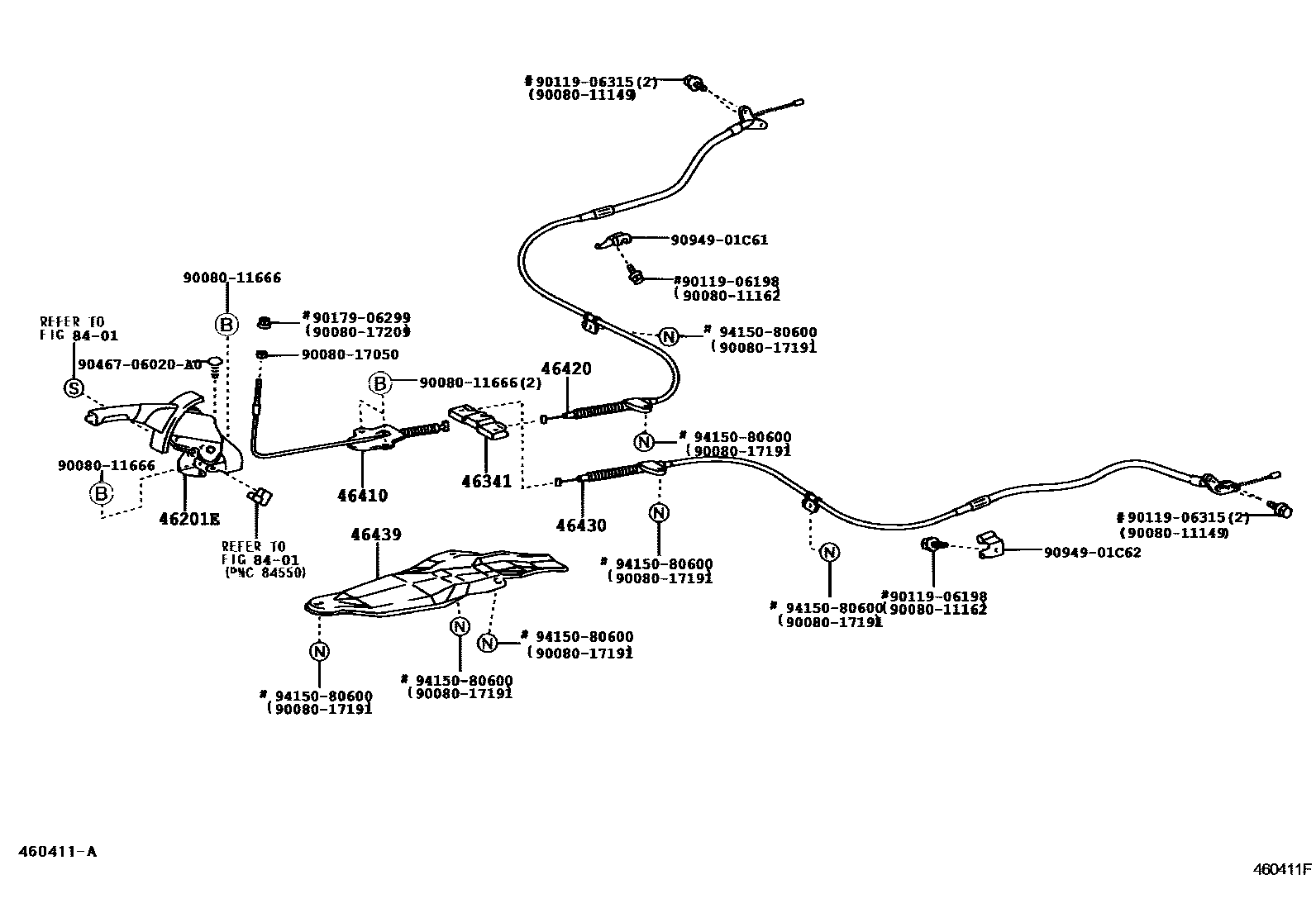 Toyota CAMRY Parking Brake & Cable EPC diagram — 460411F