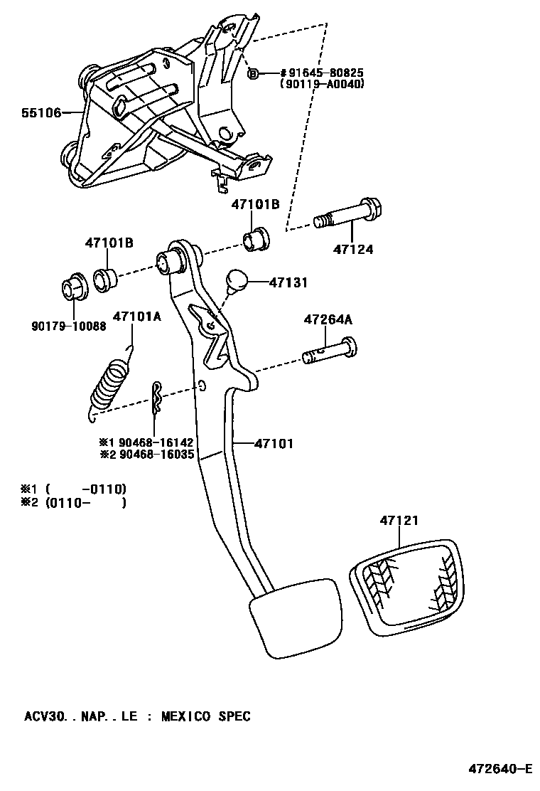 Toyota CAMRY Brake Pedal & Bracket EPC diagram — 472640E