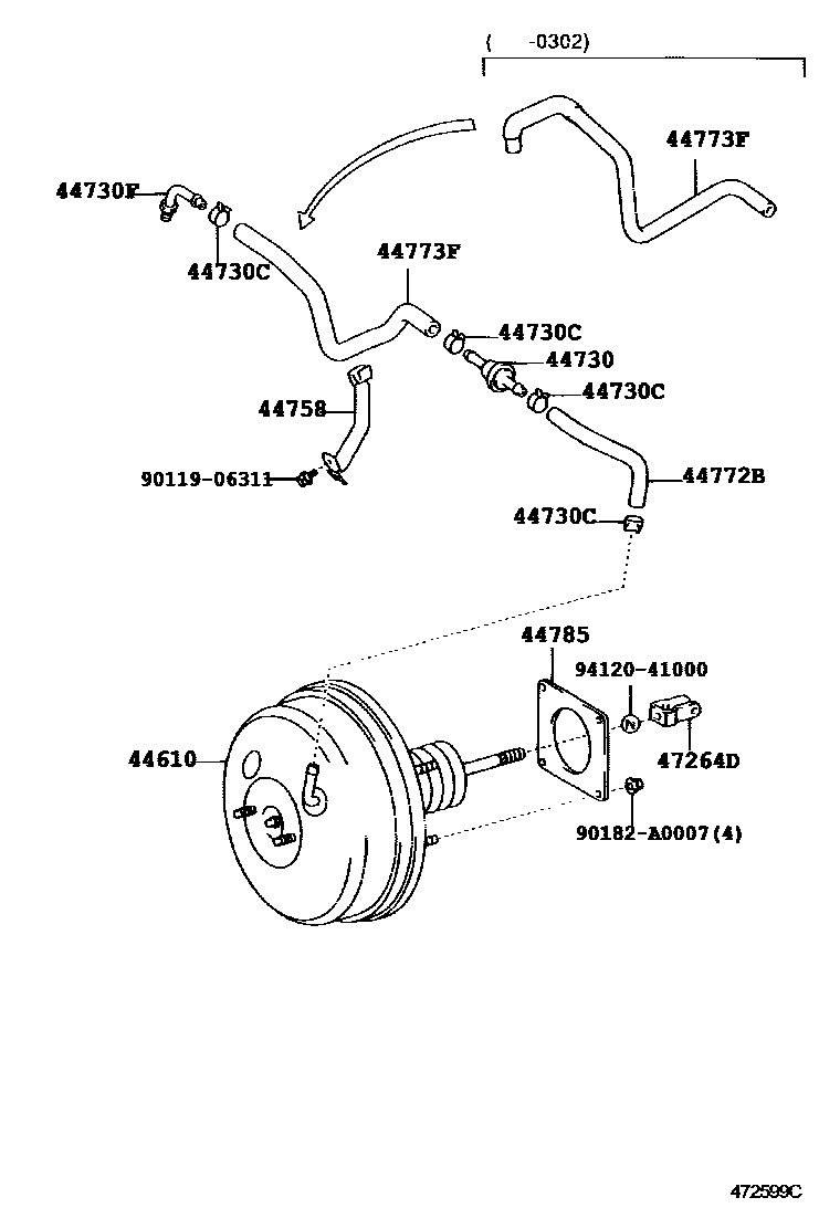 Toyota CAMRY 制动助力器和真空管 EPC diagram — 472599C