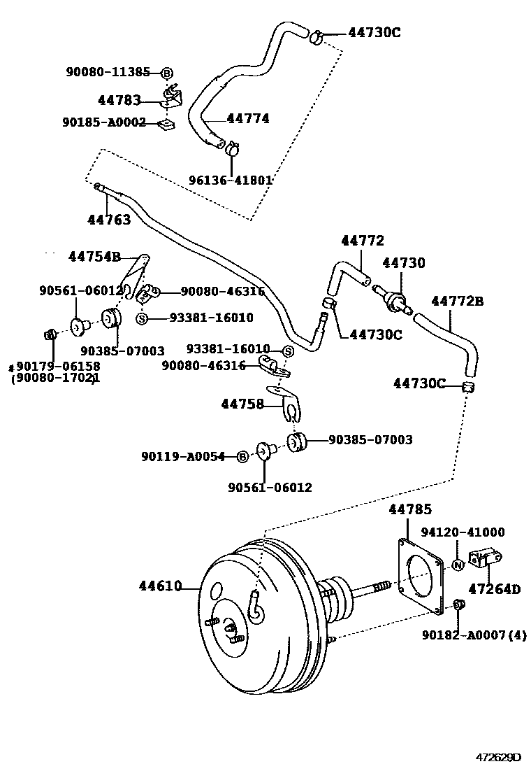 Toyota CAMRY 制动助力器和真空管 EPC diagram — 472629D