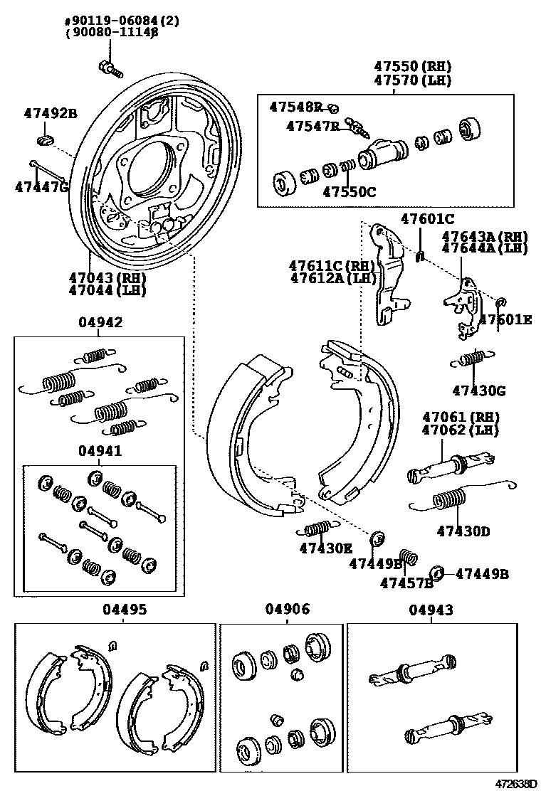 Toyota CAMRY 后鼓式制动器分泵和底板 EPC diagram — 472638D