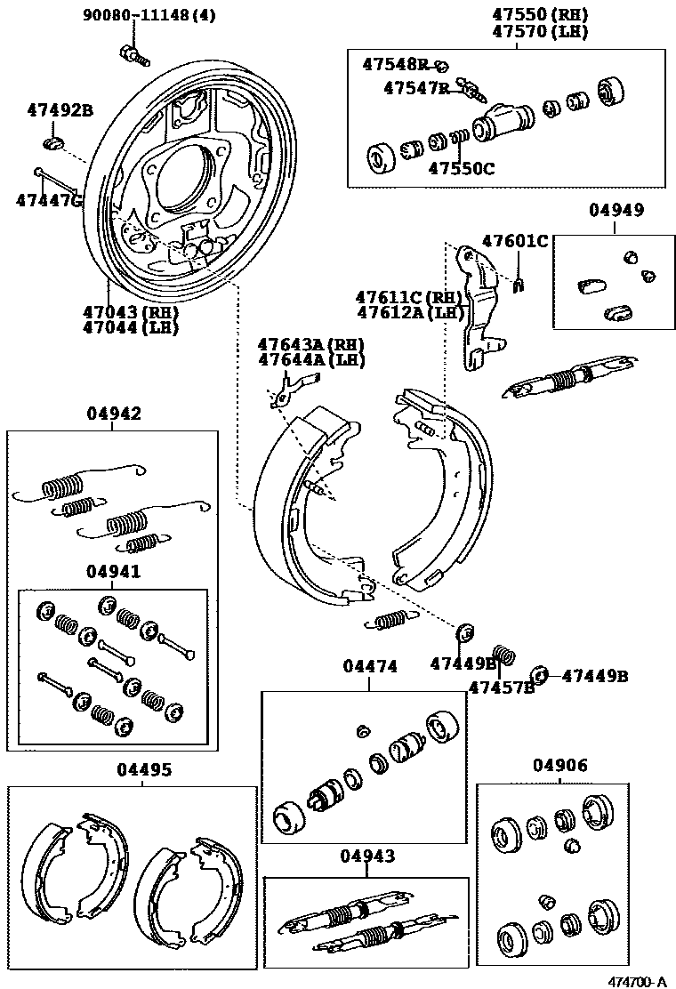 Toyota CAMRY 后鼓式制动器分泵和底板 EPC diagram — 474700A