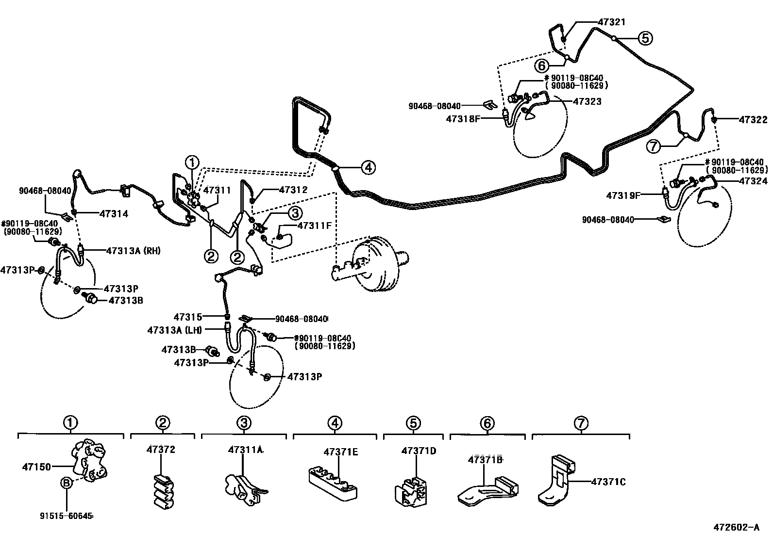 Toyota CAMRY 制动配管和卡箍 EPC diagram — 472602A