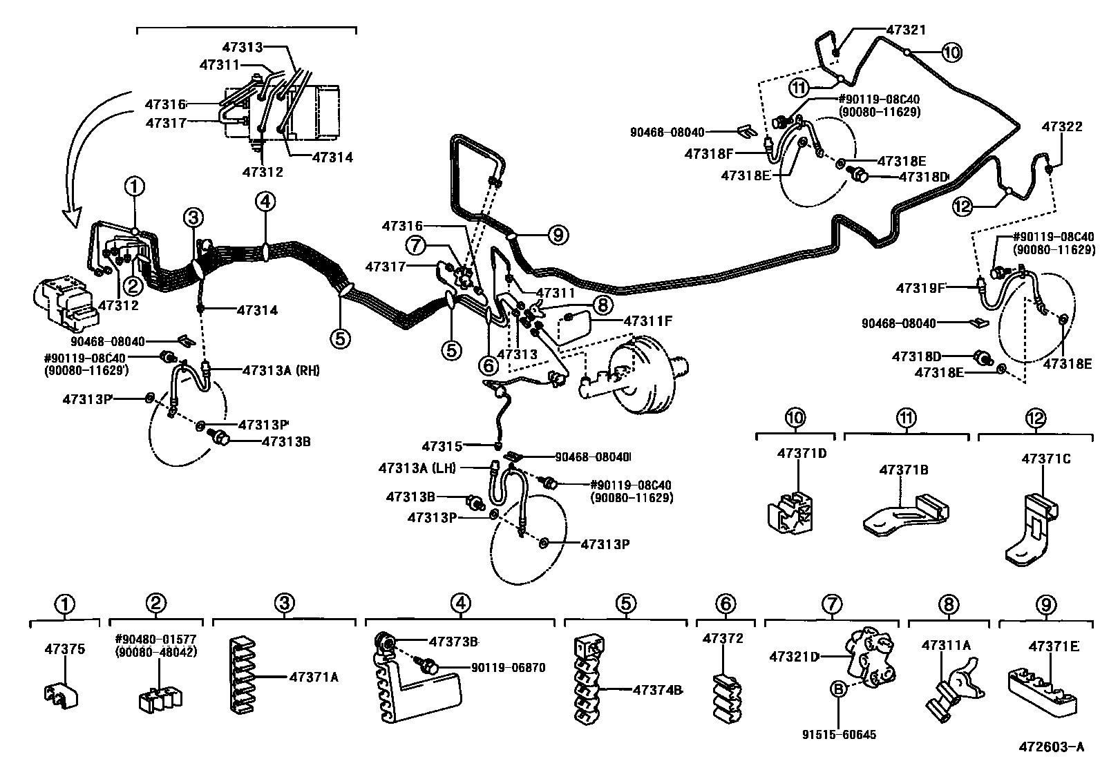 Toyota CAMRY 制动配管和卡箍 EPC diagram — 472603A