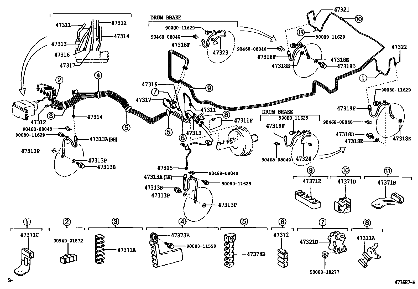 Toyota CAMRY 制动配管和卡箍 EPC diagram — 473687B