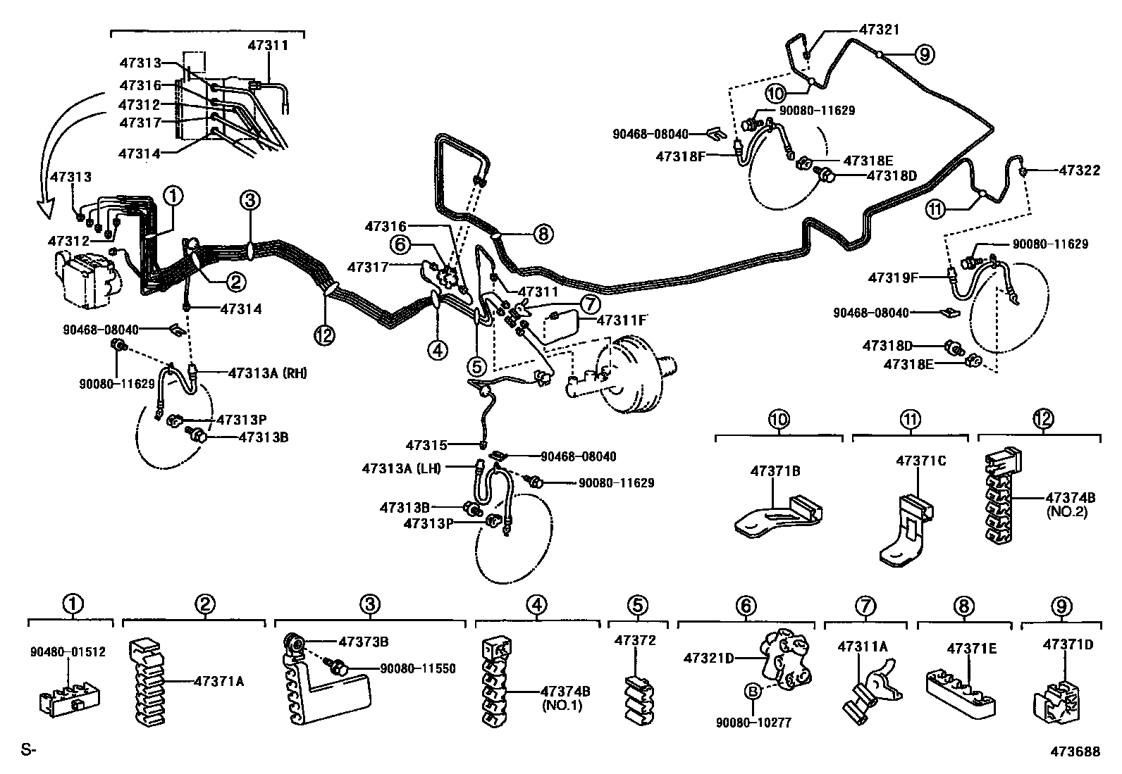 Toyota CAMRY 制动配管和卡箍 EPC diagram — 473688