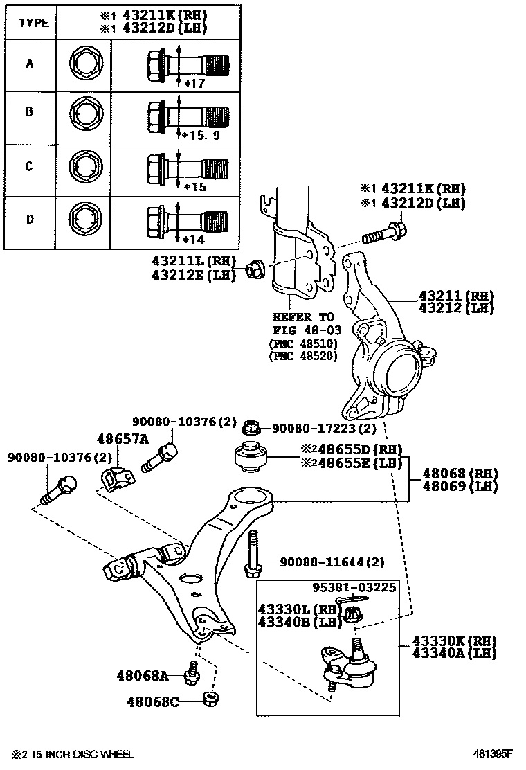 Toyota CAMRY 前桥控制臂和转向节 EPC diagram — 481395F
