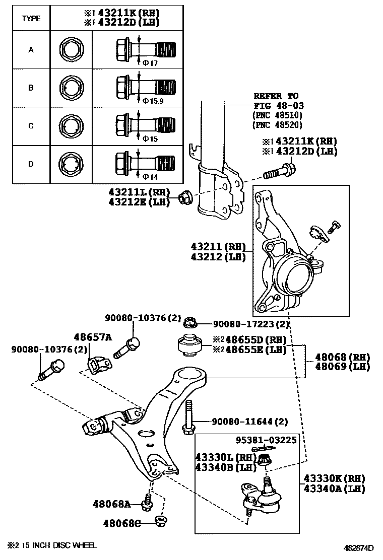 Toyota CAMRY 前桥控制臂和转向节 EPC diagram — 482874D