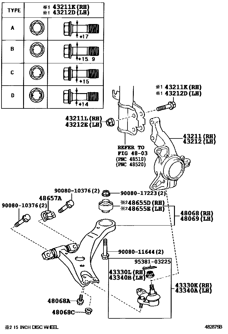 Toyota CAMRY 前桥控制臂和转向节 EPC diagram — 482875B