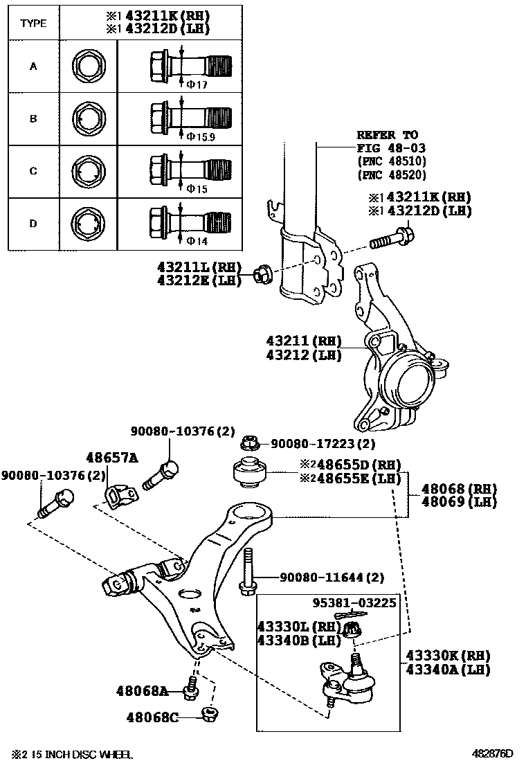 Toyota CAMRY 前桥控制臂和转向节 EPC diagram — 482876D