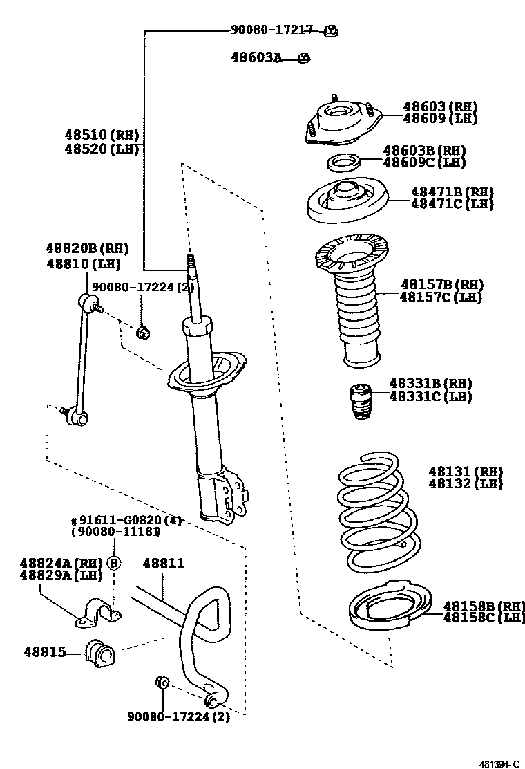 Toyota CAMRY Front Spring & Shock Absorber EPC diagram — 481394C