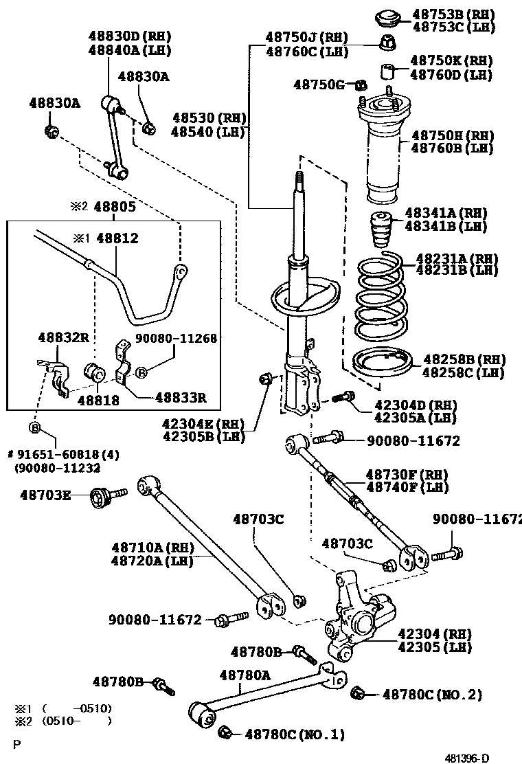 Toyota CAMRY Rear Spring & Shock Absorber EPC diagram — 481396D