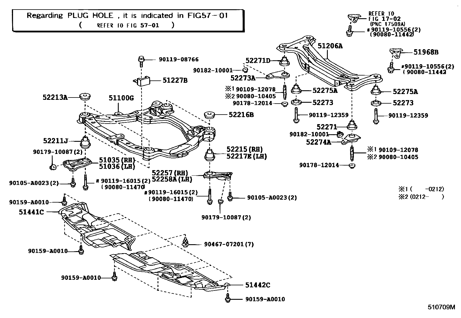 Toyota CAMRY 悬架横梁和发动机底罩 EPC diagram — 510709M
