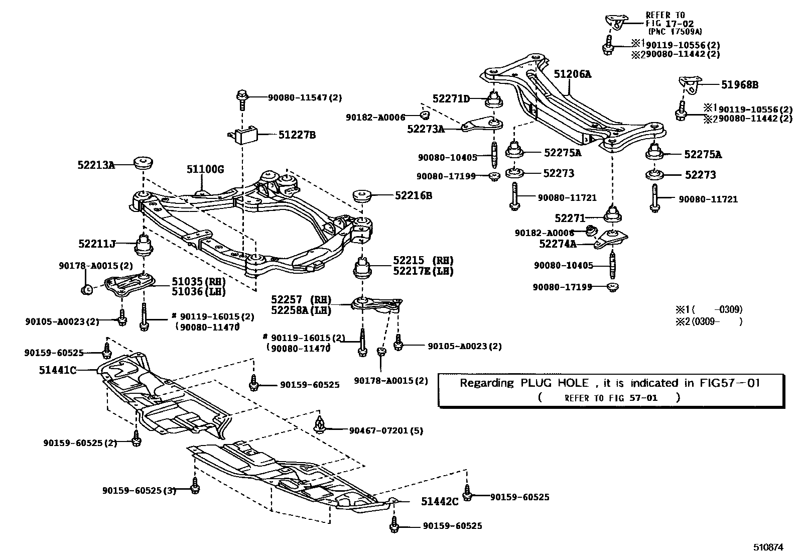 Toyota CAMRY 悬架横梁和发动机底罩 EPC diagram — 510874E