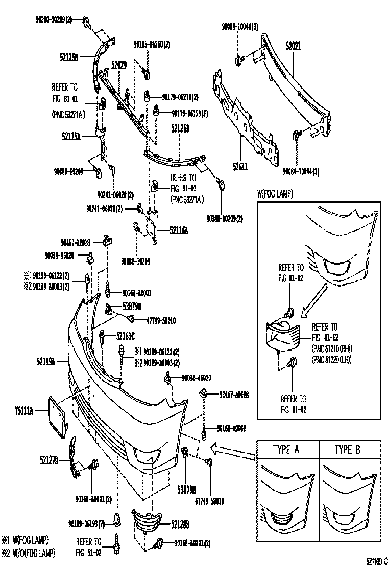 Toyota CAMRY 前保险杠及附件 EPC diagram — 521109C
