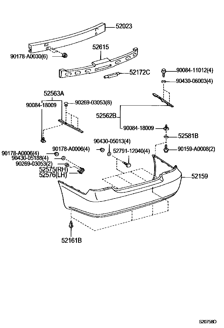 Toyota CAMRY 后保险杠及附件 EPC diagram — 520758D