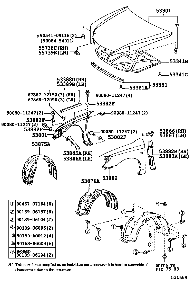 Toyota CAMRY 发动机盖和前翼子板 EPC diagram — 531669