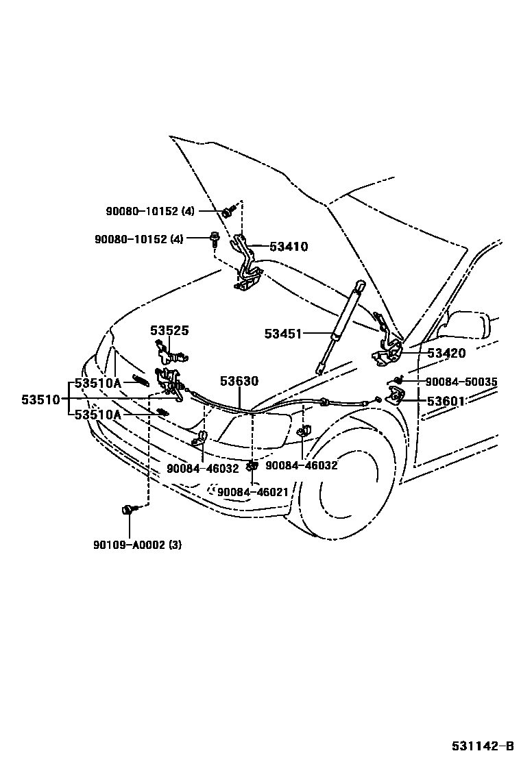 Toyota CAMRY 发动机盖锁和铰链 EPC diagram — 531142B