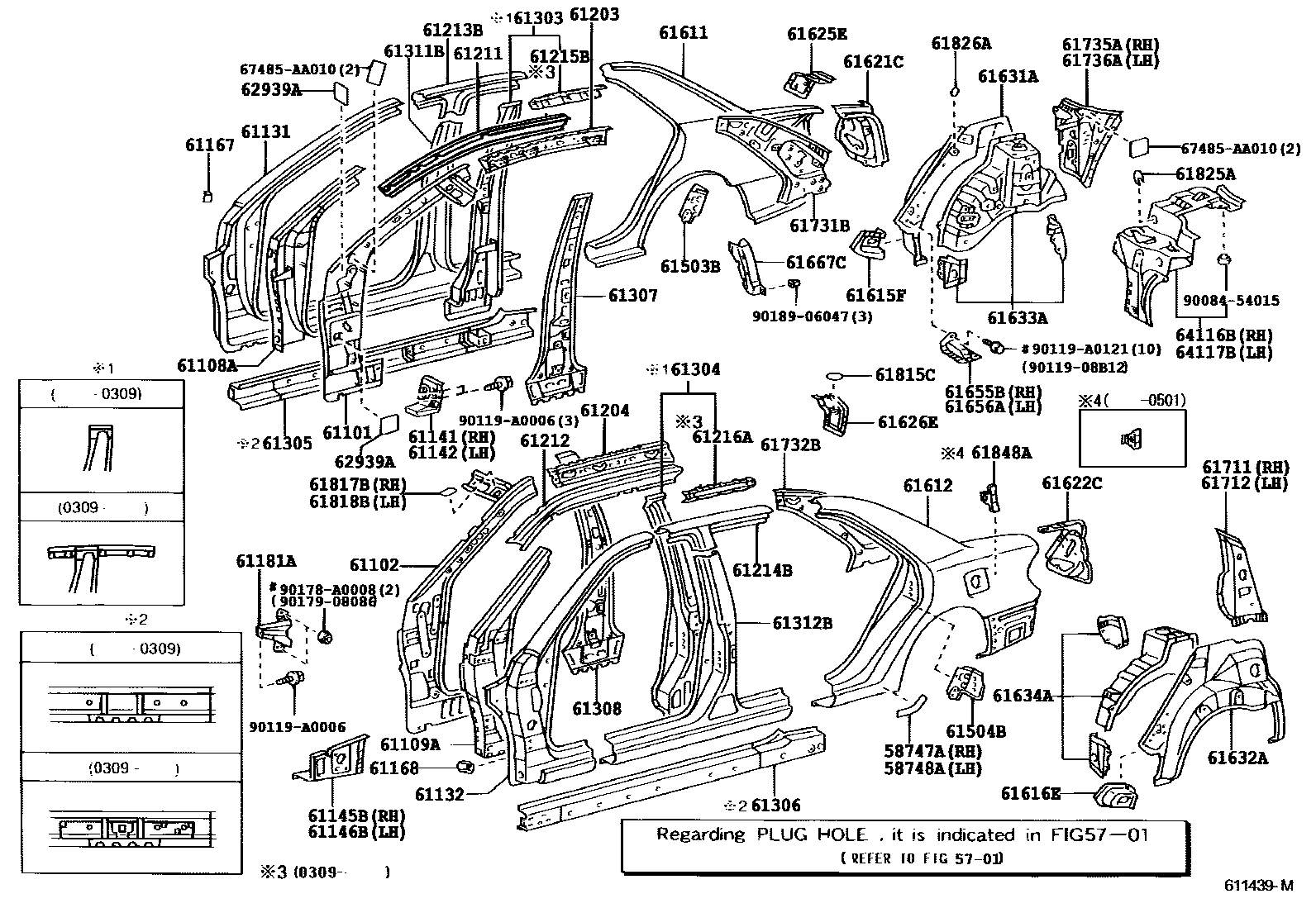 Toyota CAMRY 侧梁 EPC diagram — 611439M