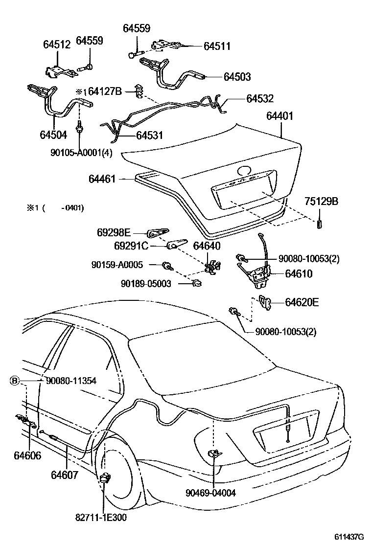 Toyota CAMRY 行李箱门和行李箱锁 EPC diagram — 611437G