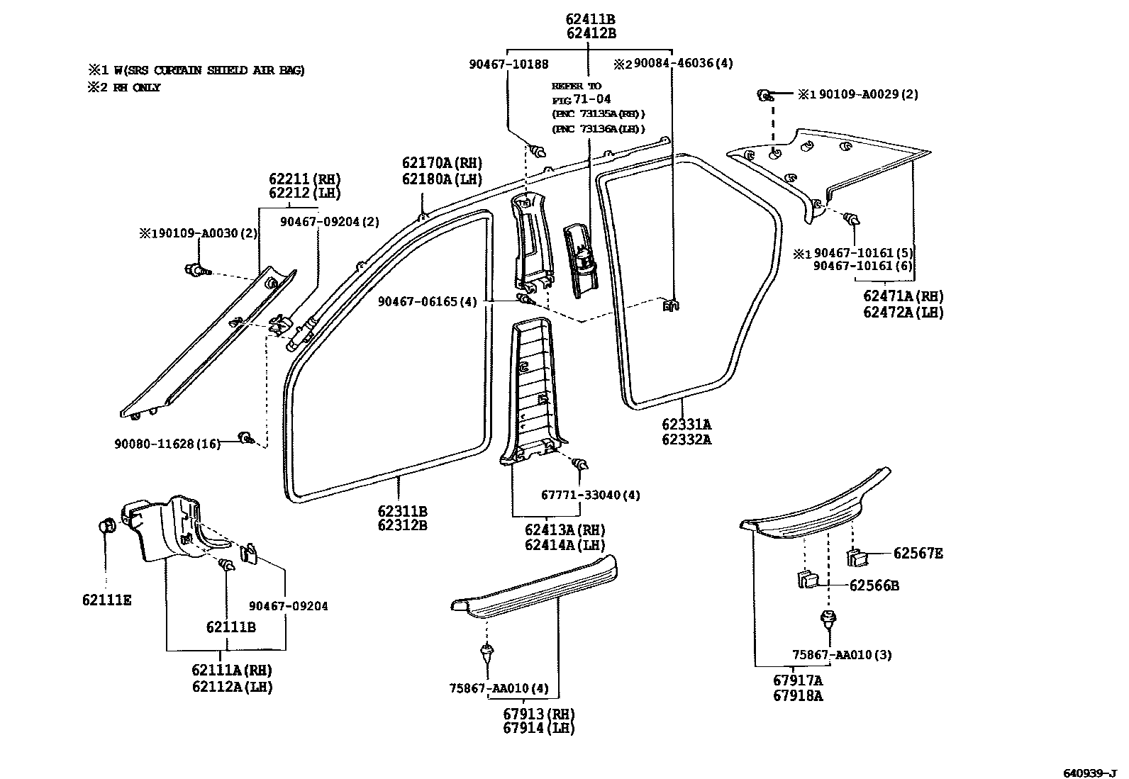 Toyota CAMRY 内饰板和车门防水胶条 EPC diagram — 640939J