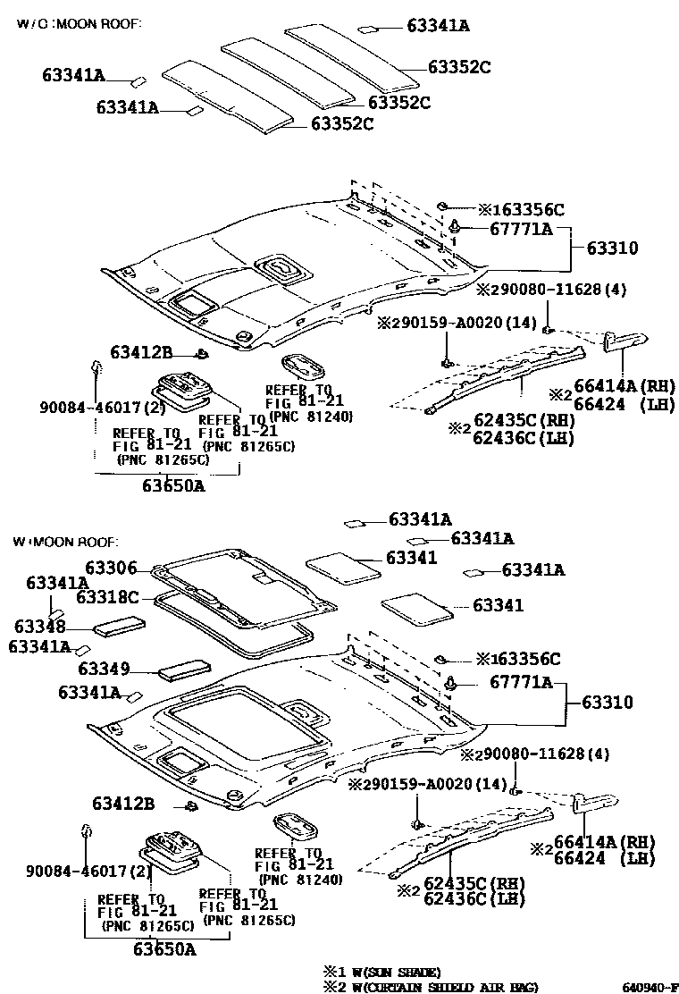 Toyota CAMRY 车顶内衬和消声垫 EPC diagram — 640940F