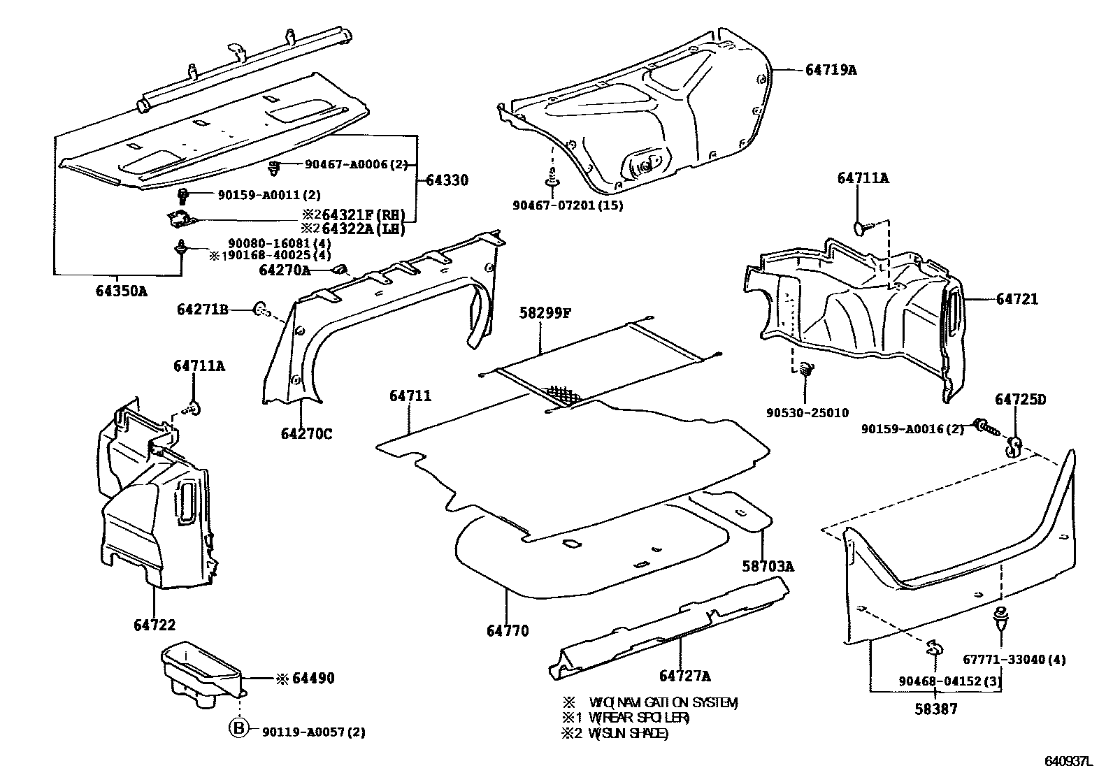 Toyota CAMRY 杂物箱板和行李箱垫 EPC diagram — 640937L