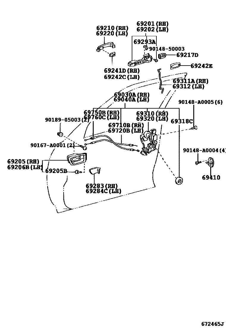 Toyota CAMRY 前门锁和车门把手 EPC diagram — 672465J