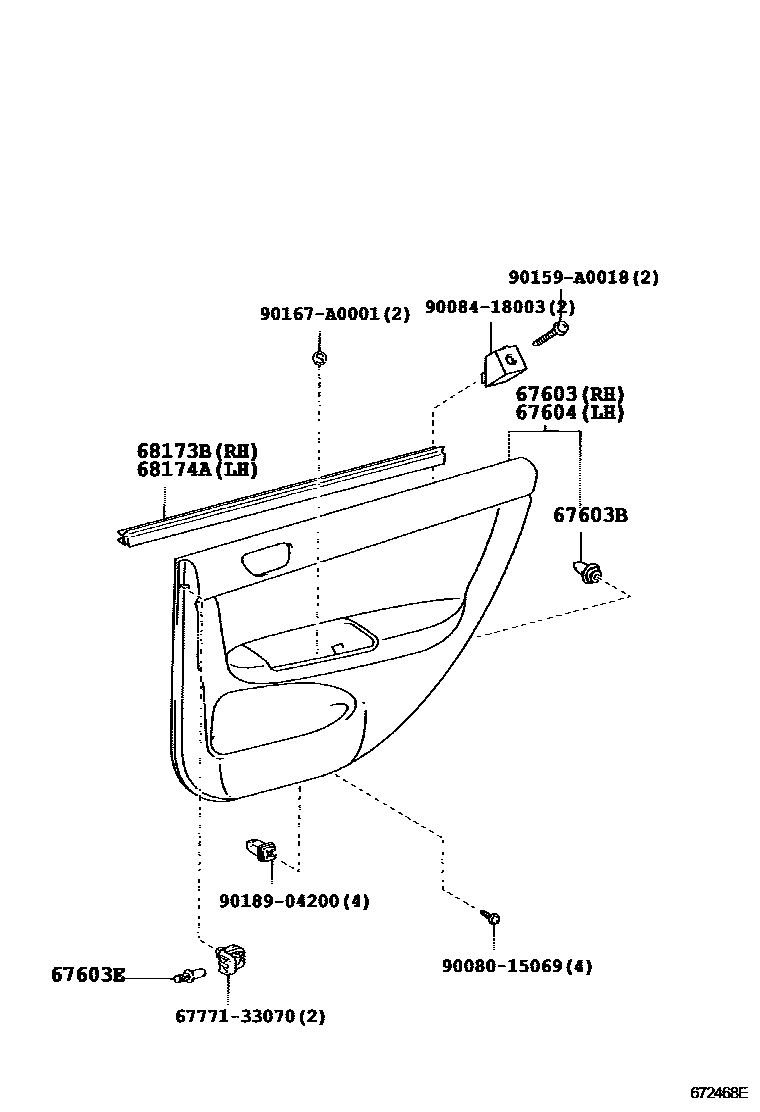 Toyota CAMRY 后门板和后门玻璃 EPC diagram — 672468E