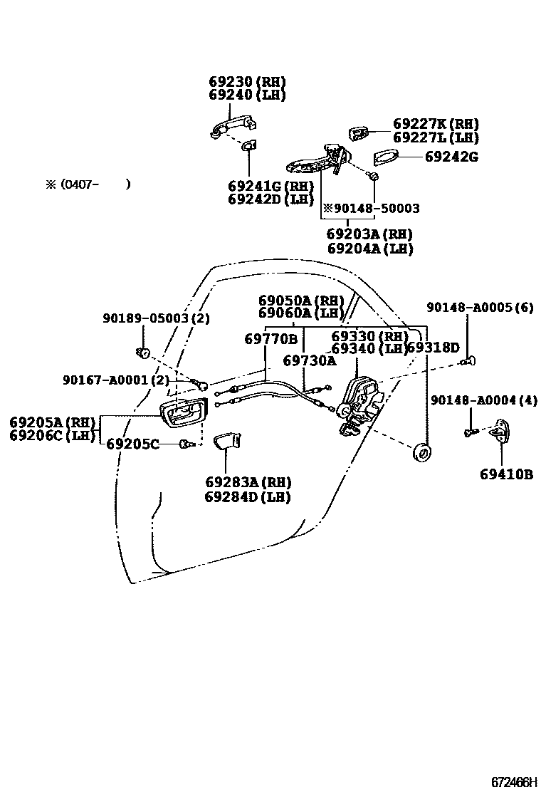 Toyota CAMRY 后门锁和后门把手 EPC diagram — 672466H