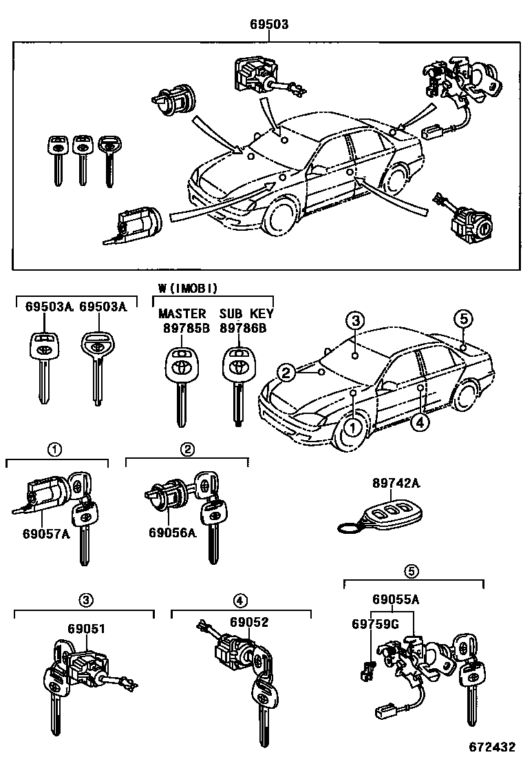 Toyota CAMRY 锁芯组件 EPC diagram — 672432