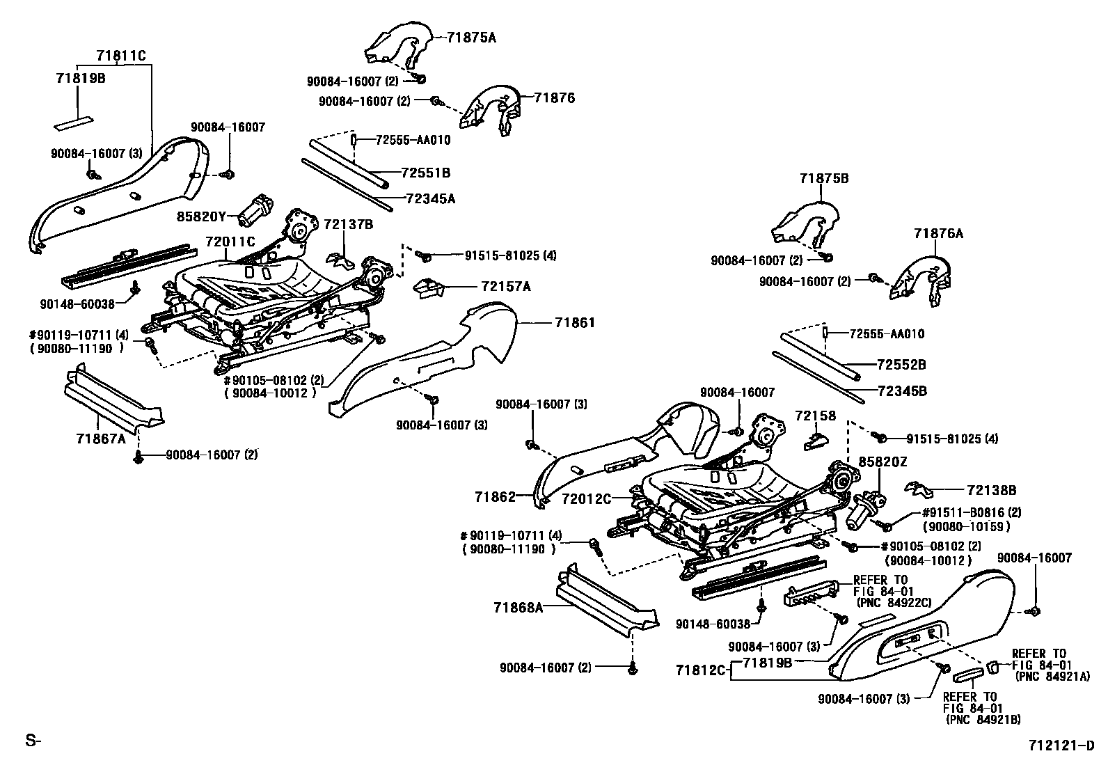 Toyota CAMRY 前排座椅和座椅滑轨 EPC diagram — 712121D