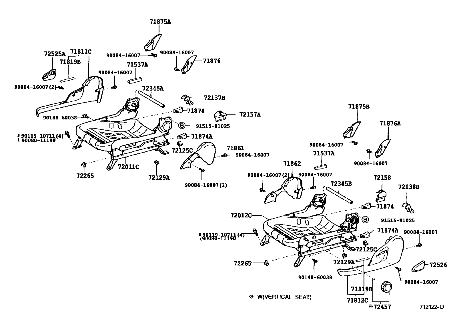 Toyota CAMRY 前排座椅和座椅滑轨 EPC diagram — 712122D