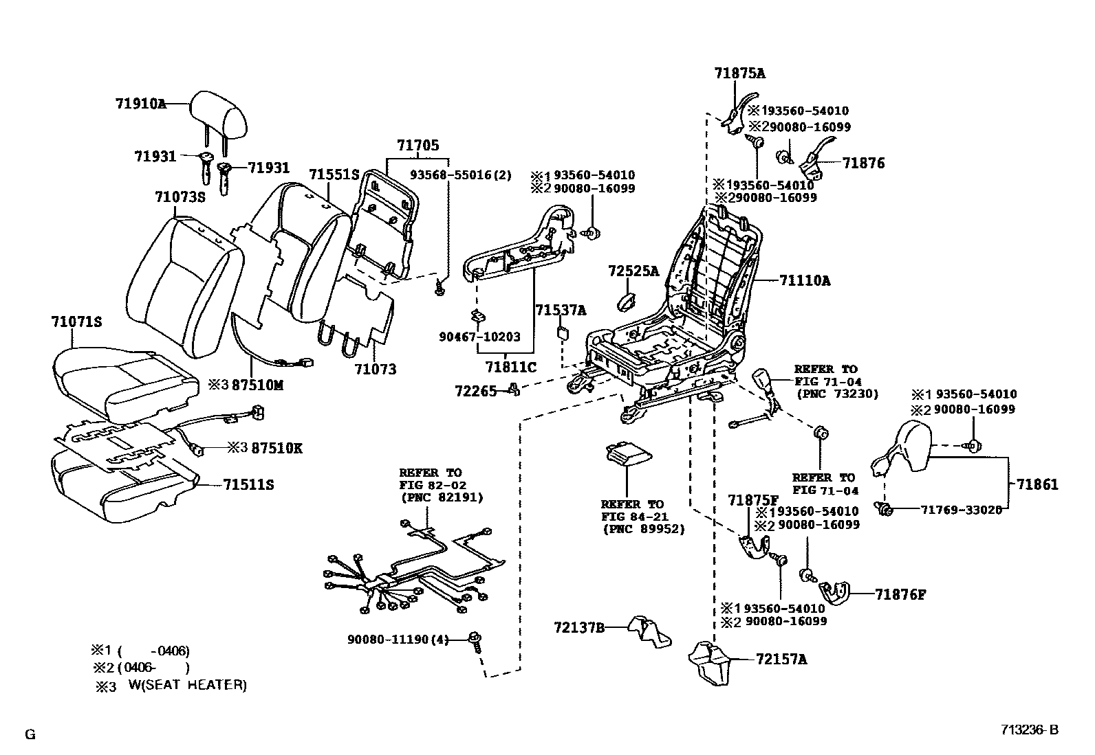 Toyota CAMRY 前排座椅和座椅滑轨 EPC diagram — 713236B