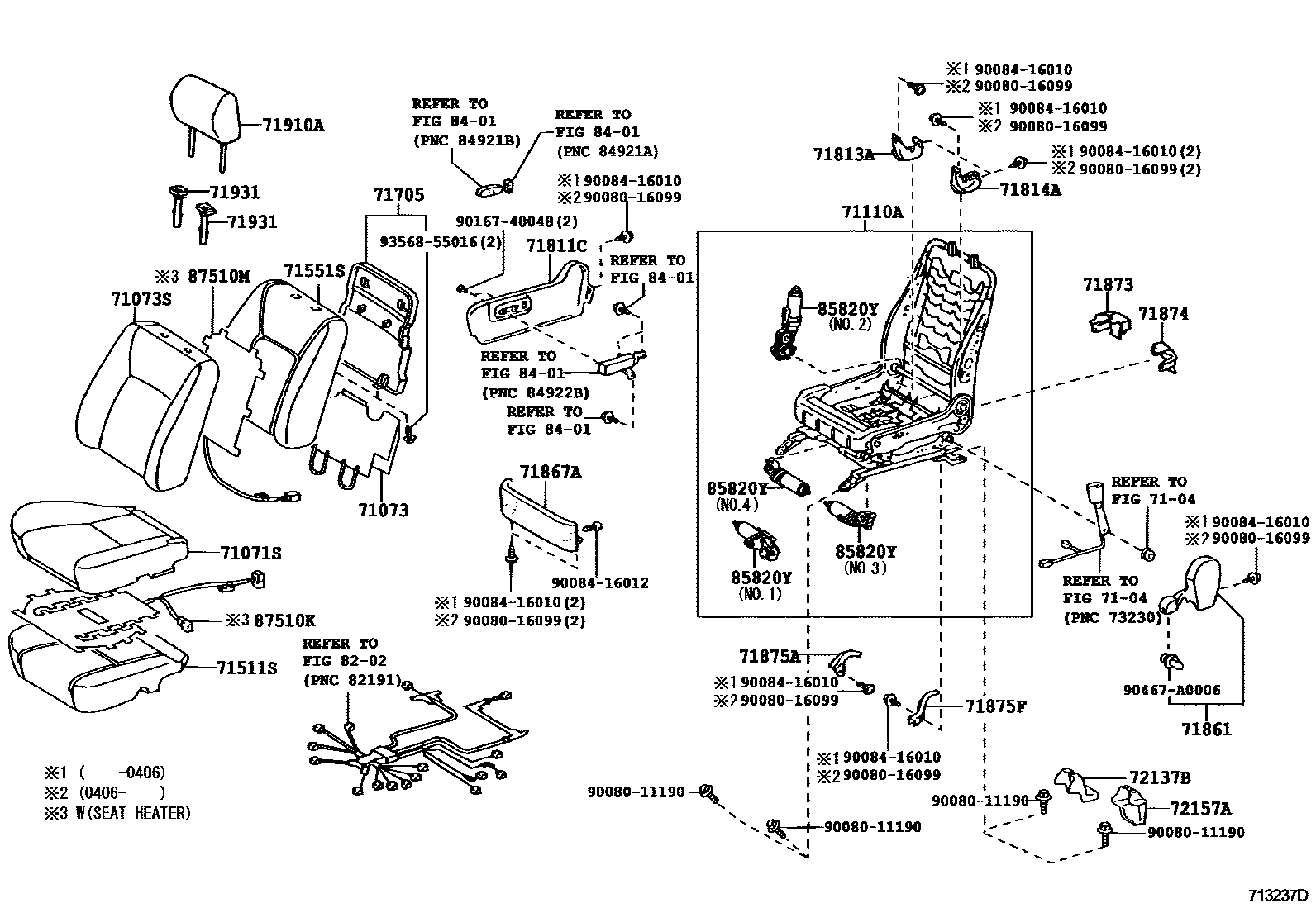 Toyota CAMRY 前排座椅和座椅滑轨 EPC diagram — 713237D