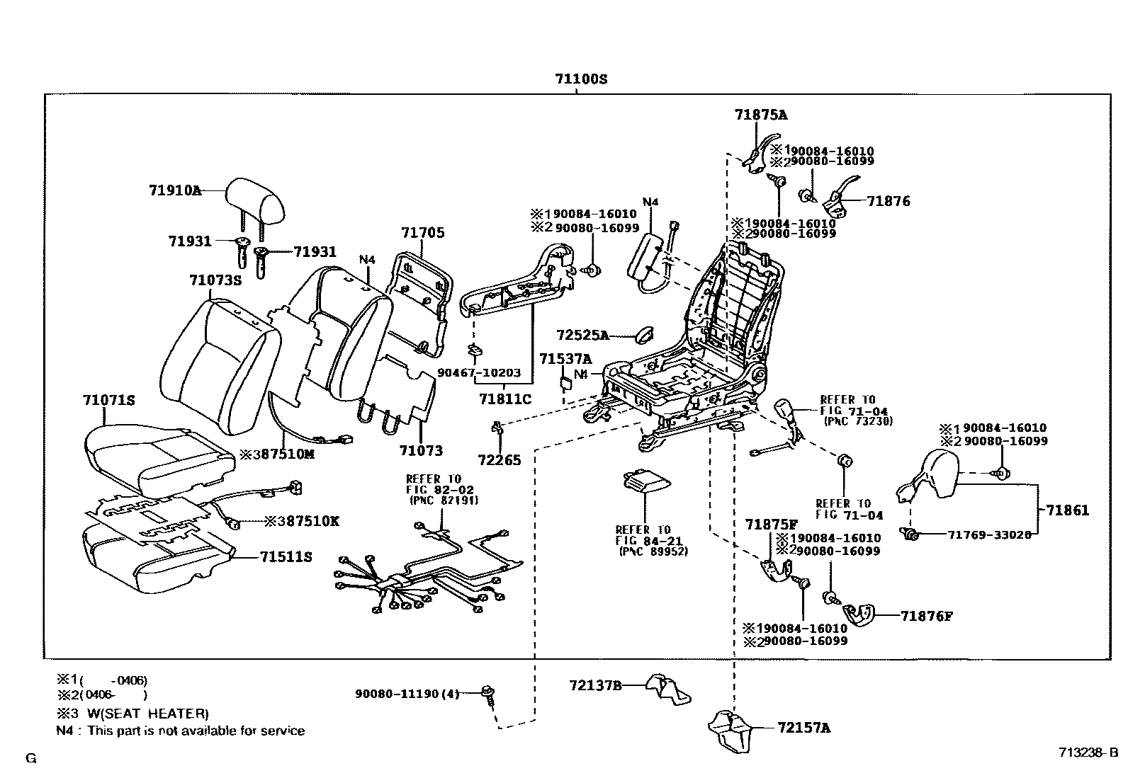 Toyota CAMRY 前排座椅和座椅滑轨 EPC diagram — 713238B