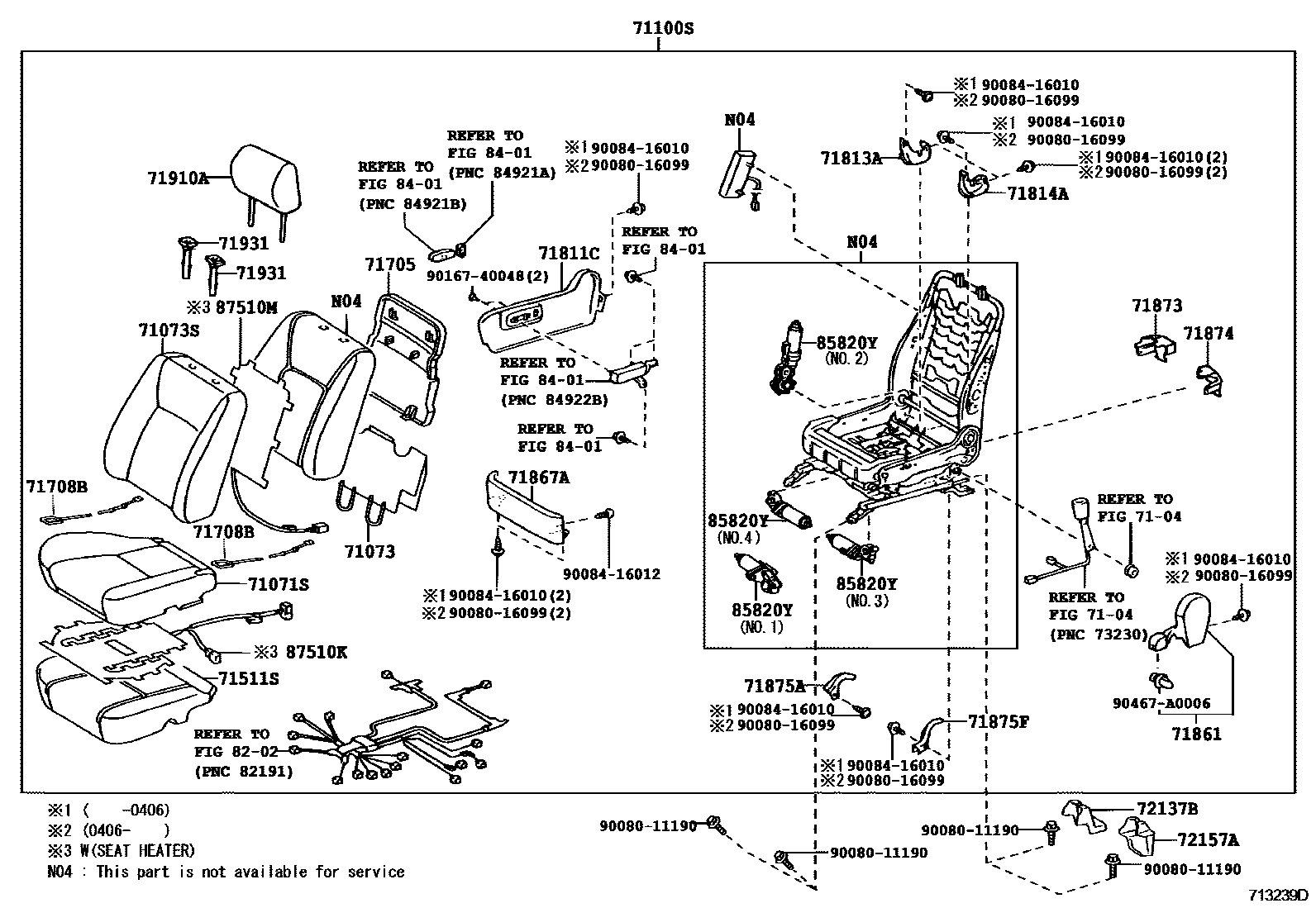 Toyota CAMRY 前排座椅和座椅滑轨 EPC diagram — 713239D