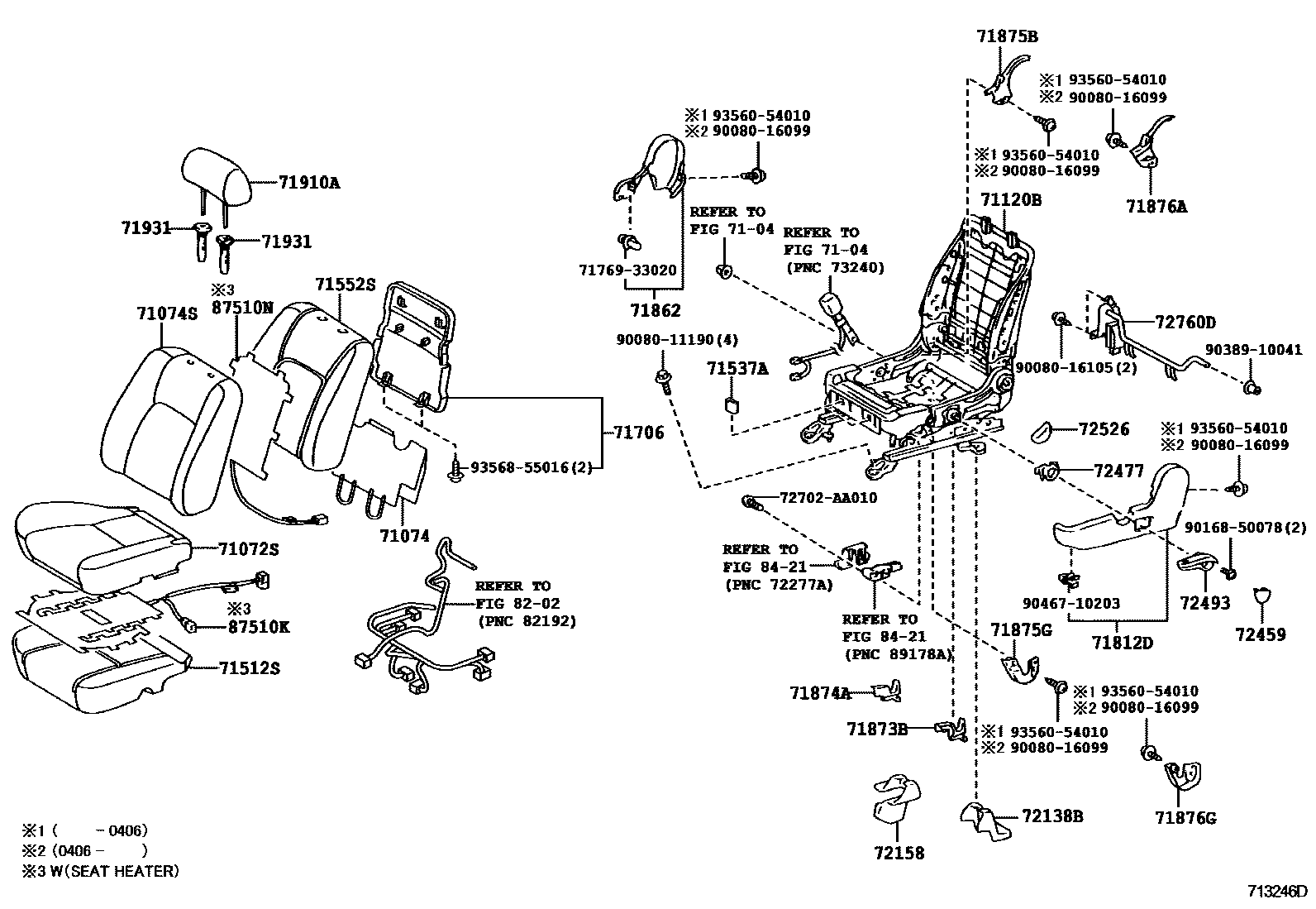 Toyota CAMRY 前排座椅和座椅滑轨 EPC diagram — 713246D