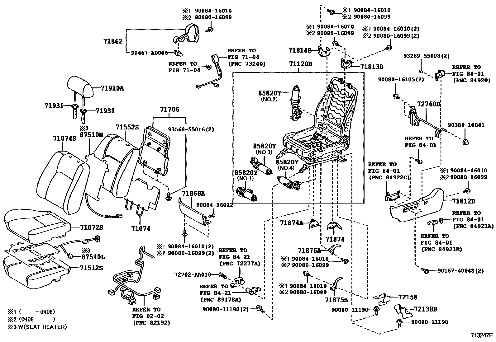 Toyota CAMRY 前排座椅和座椅滑轨 EPC diagram — 713247E