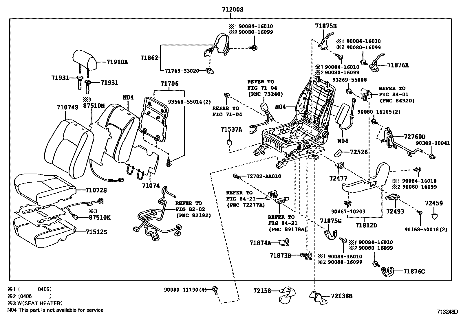Toyota CAMRY 前排座椅和座椅滑轨 EPC diagram — 713248D