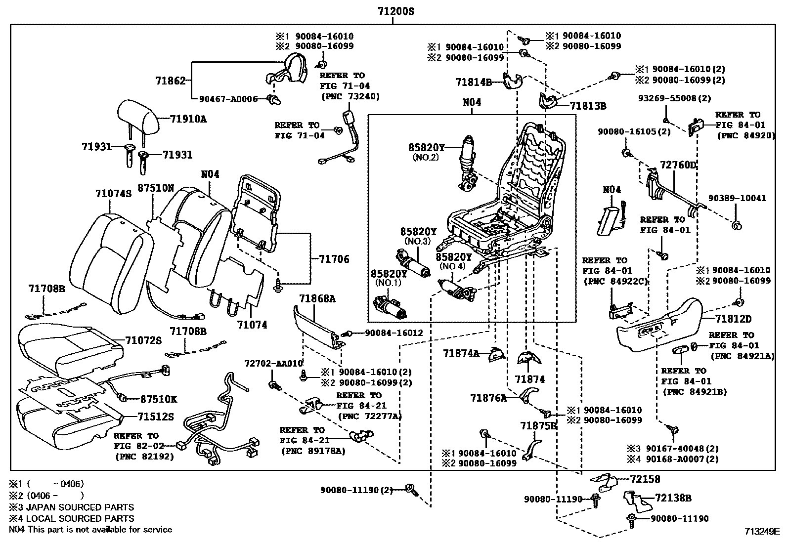 Toyota CAMRY 前排座椅和座椅滑轨 EPC diagram — 713249E