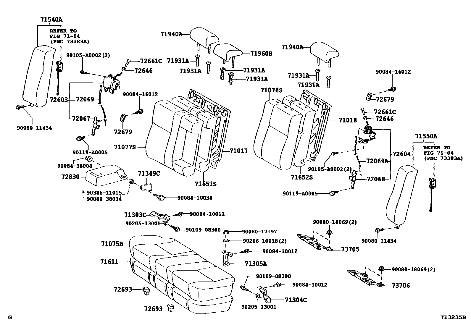 Toyota CAMRY 后排座椅和座椅滑轨 EPC diagram — 713235B
