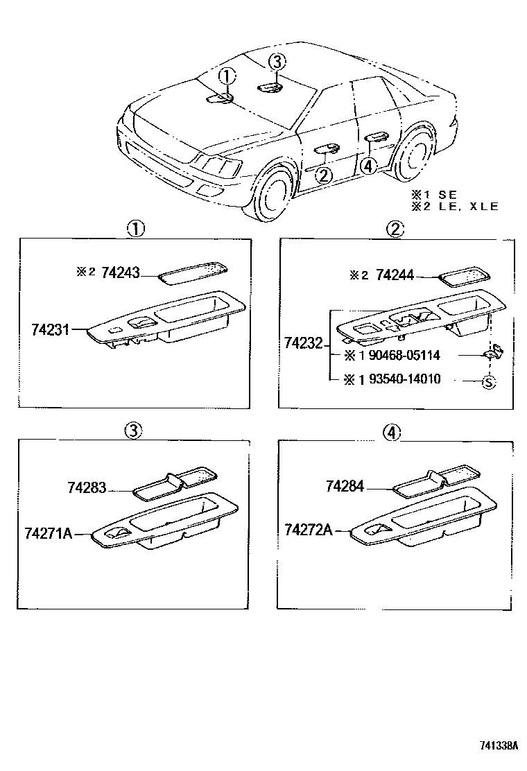 Toyota CAMRY 扶手和遮阳板 EPC diagram — 741338A