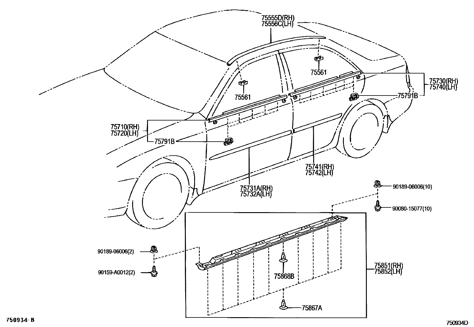 Toyota CAMRY 侧防护条 EPC diagram — 750934D