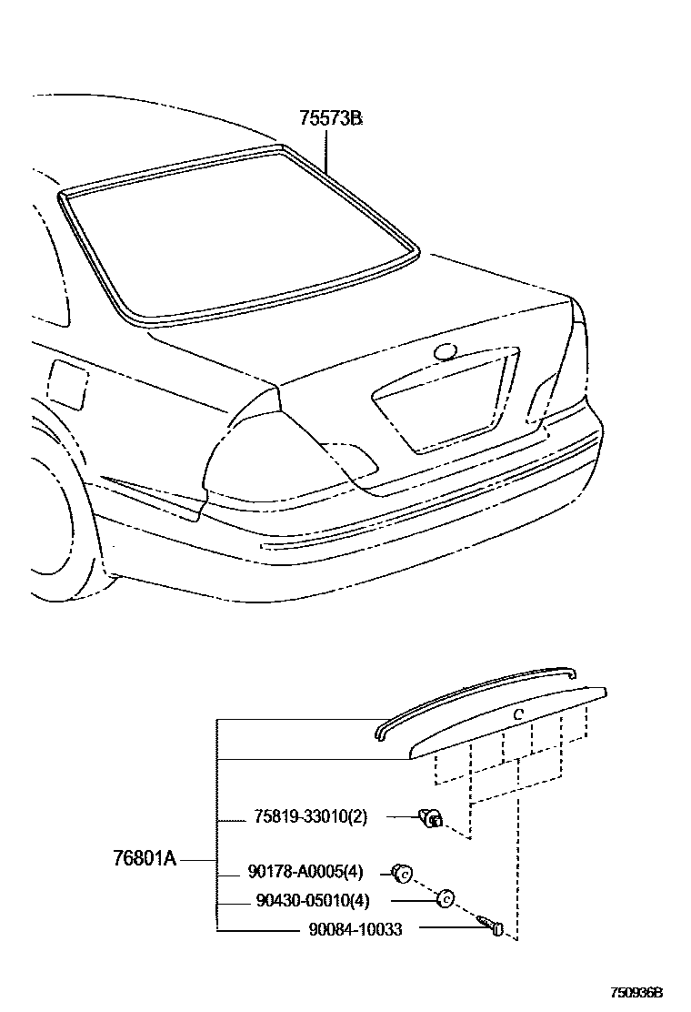Toyota CAMRY 后防护条 EPC diagram — 750936B