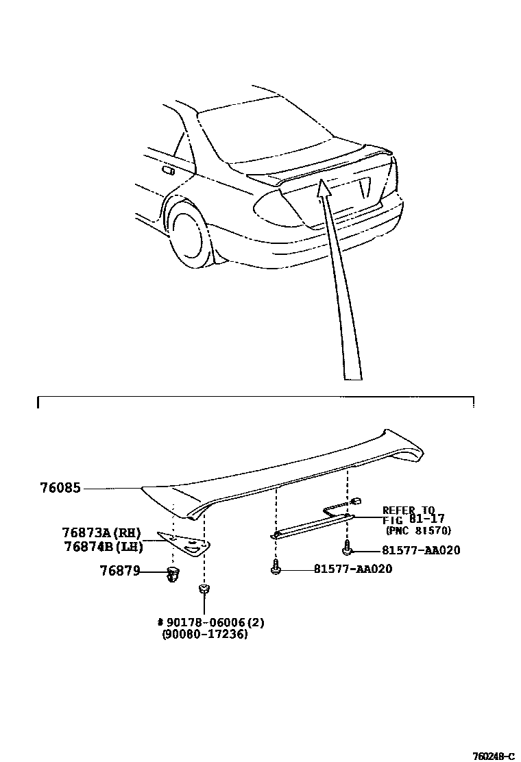 Toyota CAMRY 挡泥板和扰流板 EPC diagram — 760248C