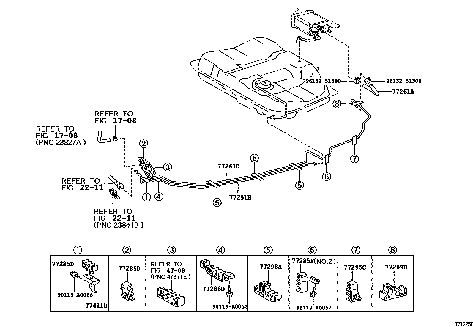 Toyota CAMRY 燃油箱和燃油管 EPC diagram — 771225E