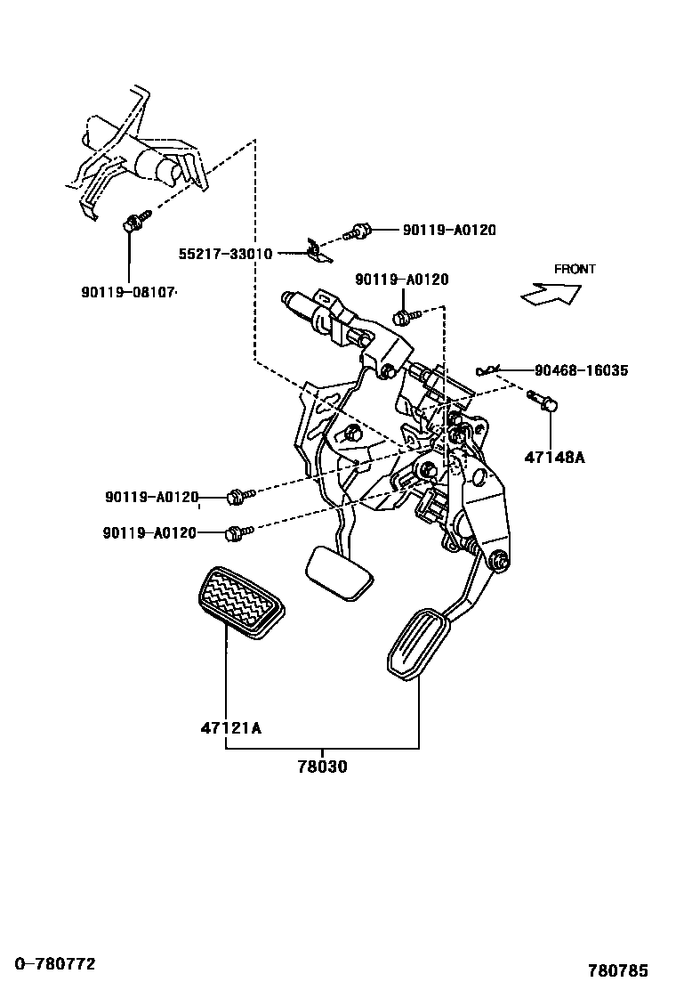 Toyota CAMRY accelerator pedal connecting rod EPC diagram — 780785