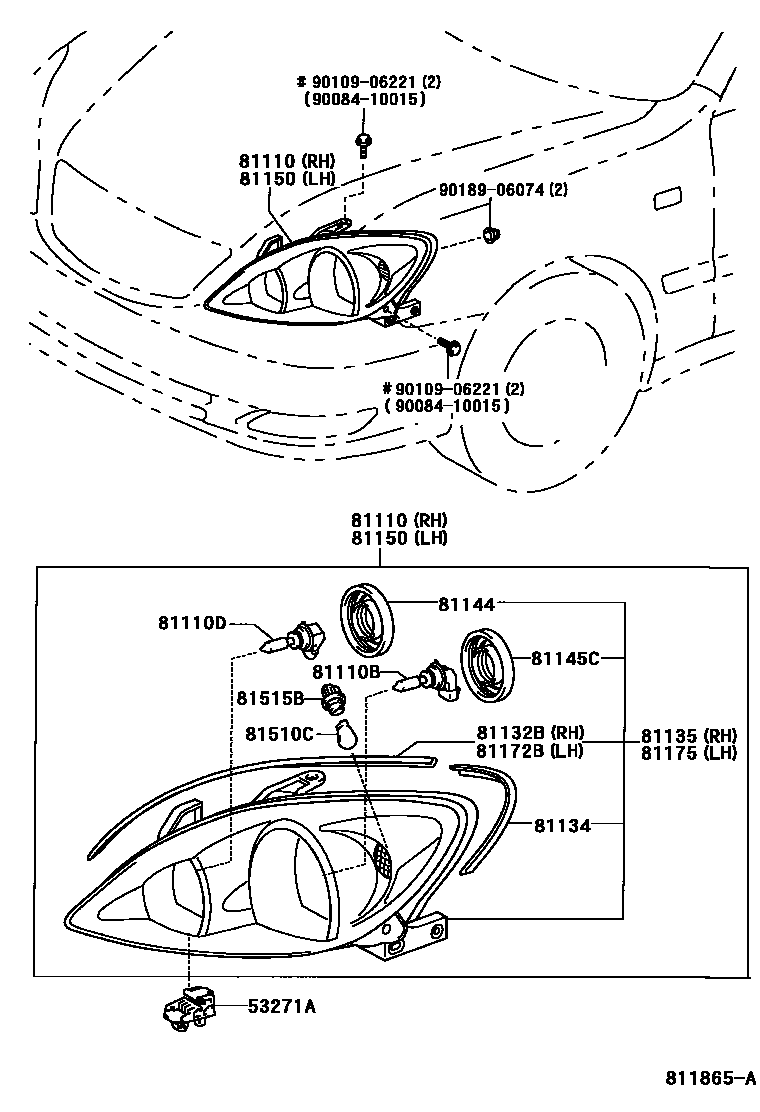 Toyota CAMRY Headlamp EPC diagram — 811865A