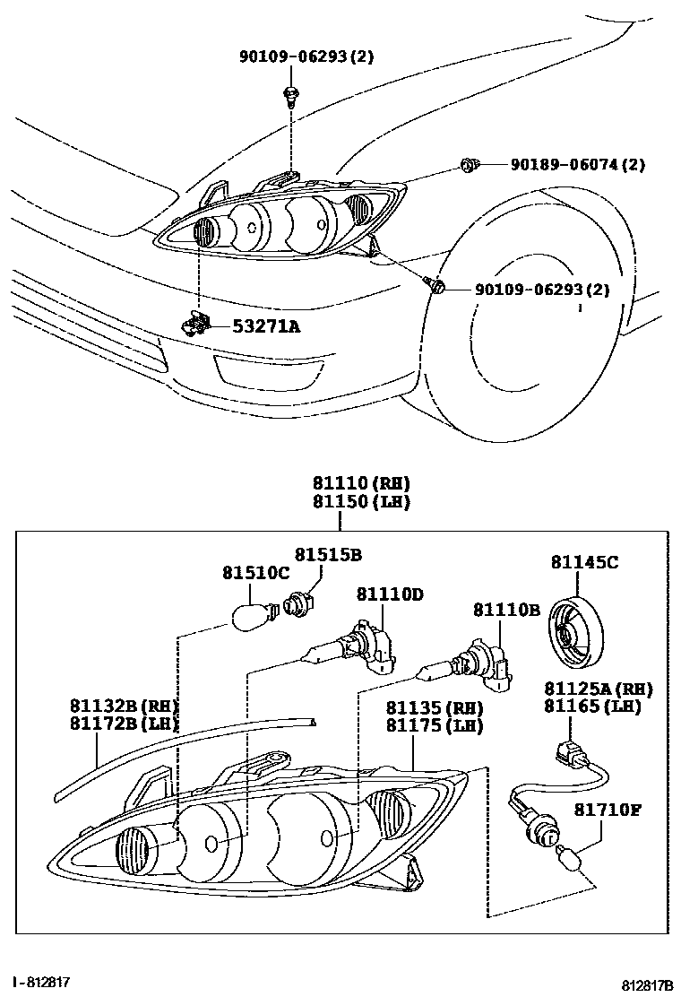 Toyota CAMRY Headlamp EPC diagram — 812817B